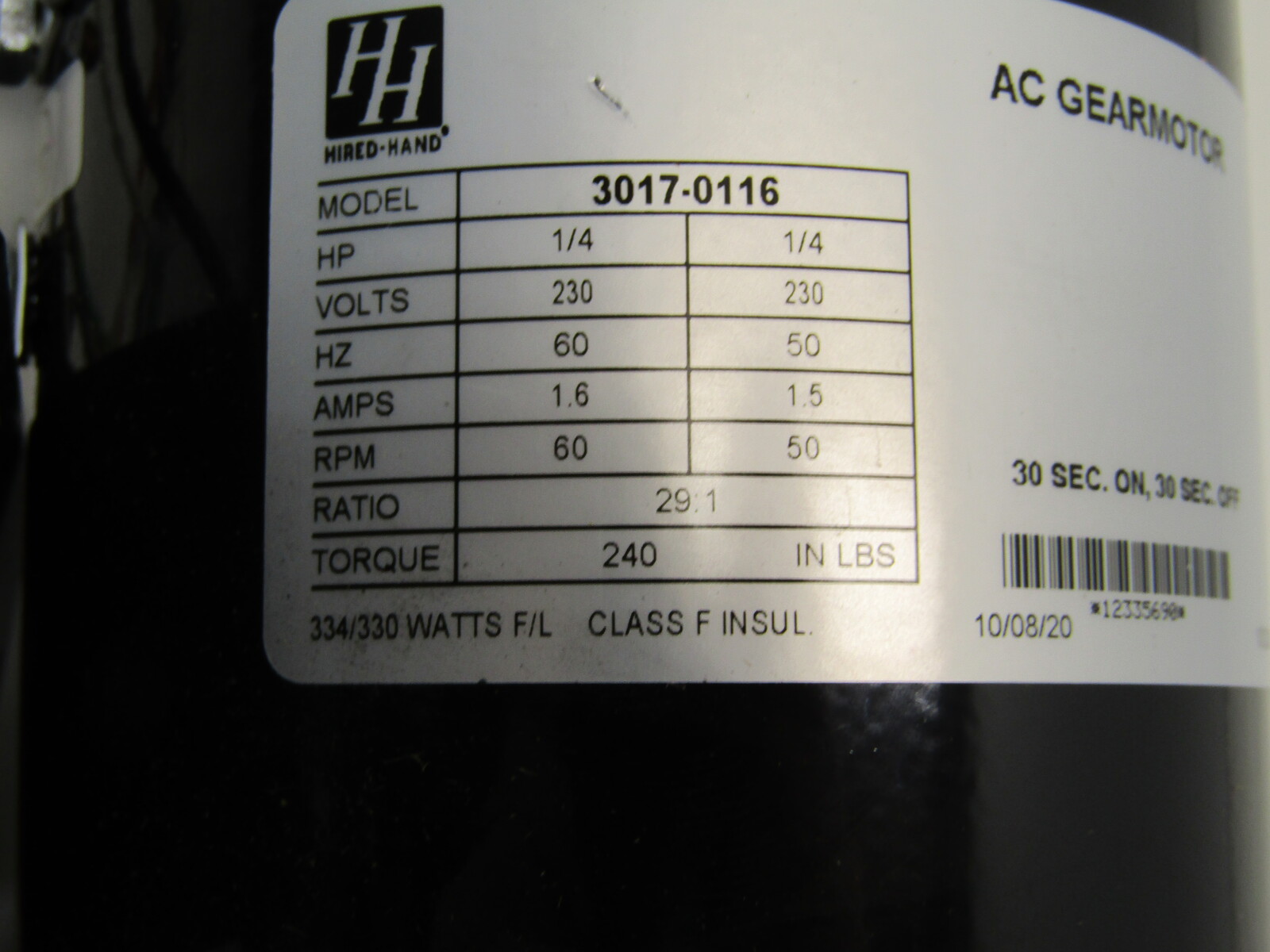 MOTOR KIT F/CURTAIN MACH,1/4HP,1PH,60HZ,240V,60RPM